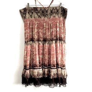 Lapis Floral Mini Dress with Black Accents